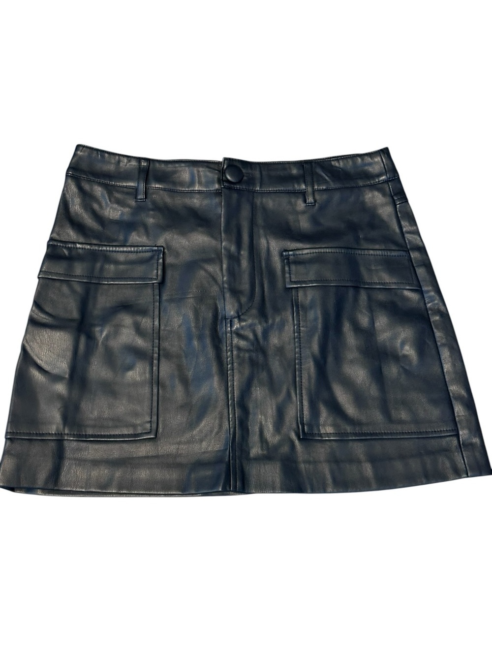 Zara Faux Leather Cargo Mini Skirt sz M Black Moto Clubwear Streetwear